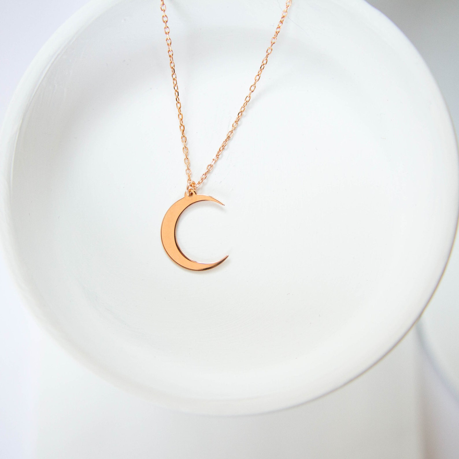Moon Necklace 9K 14K Solid Gold for Women Gold Crescent | Etsy