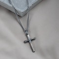 Men's Cross Necklace Oxidized Sterling Silver - Men Jewelry Cross Pendant - Personalized Birthday Gift for Boyfriend - SN00197