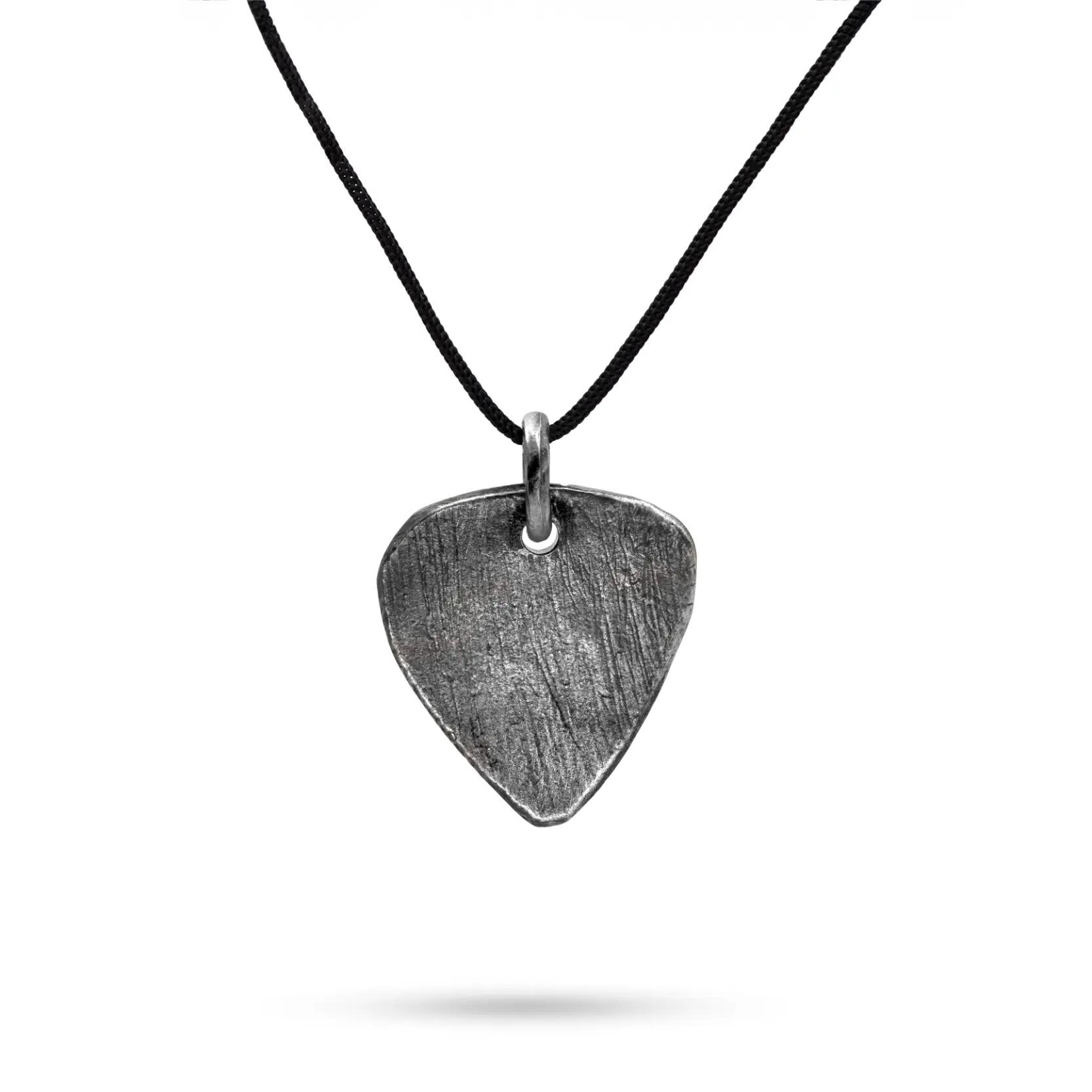 Sterling Silver Guitar Pick Necklace – Oxidized Triangle Pendant