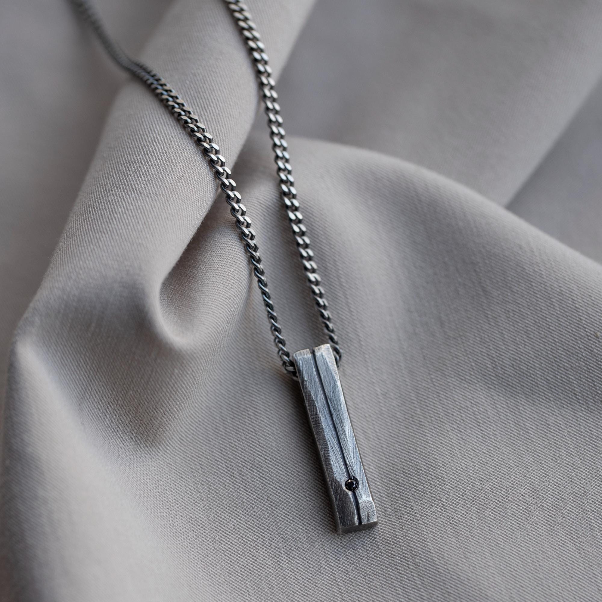 バーネックレス メンズ オキシダイズドシルバー 925 ブラック