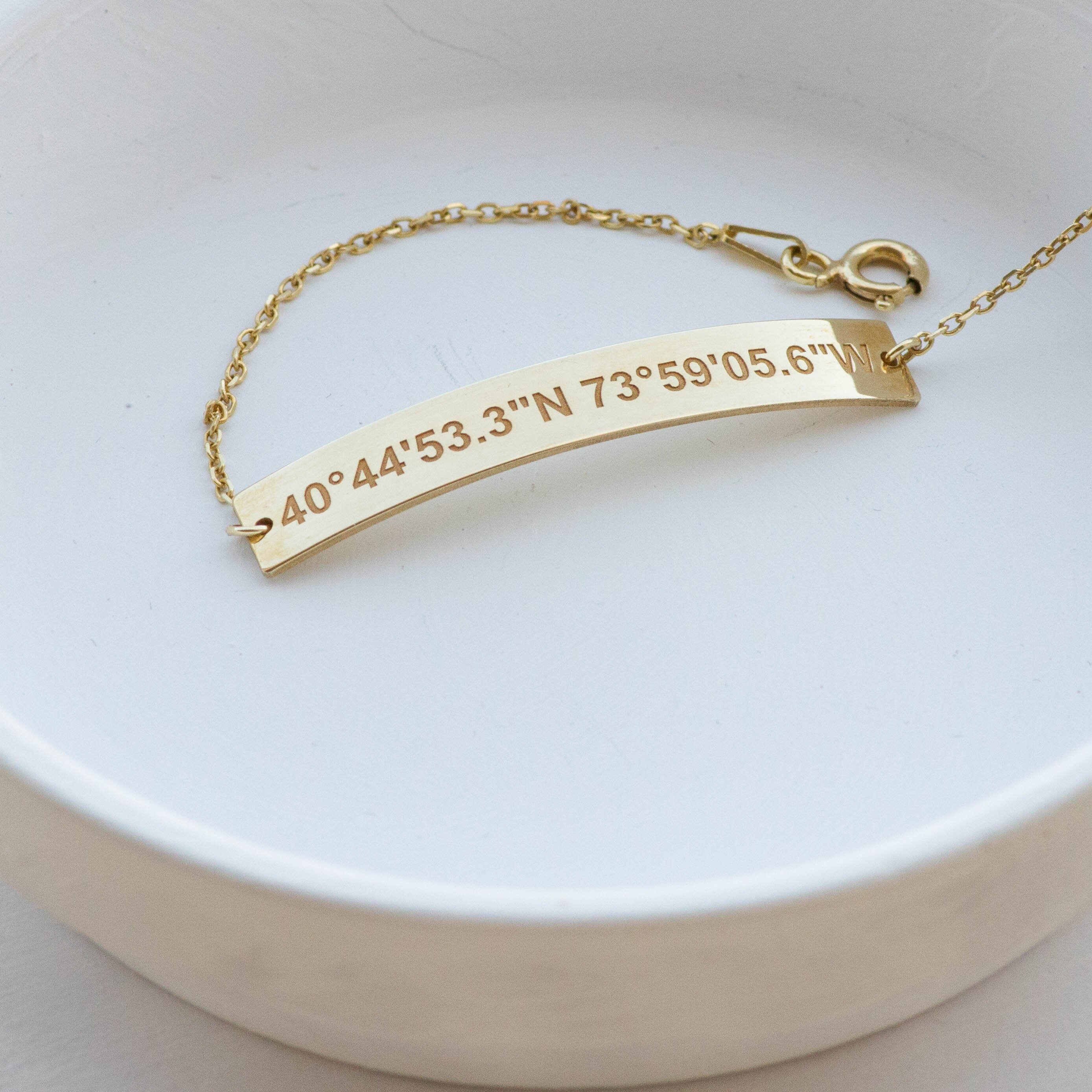 Coordinates Bracelet Gold Engraved Bar Location ID Custom Personalized ...