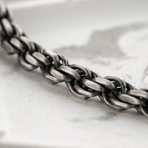 Chunky rope chain necklace for men and women, made of oxidized sterling silver