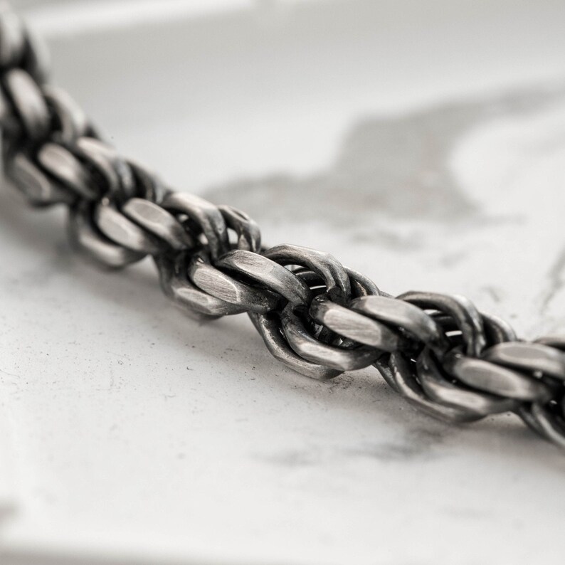 Chunky rope chain necklace for men and women, made of oxidized sterling silver