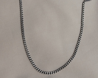 Curb Chain Necklace Men Oxidized Sterling Silver 2.5mm - AL00020