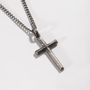 Cross Necklace Men, Oxidized Sterling Silver Christian Pendant, Brutalist Orthodox Cross Jewelry Gift for Him - SN00197