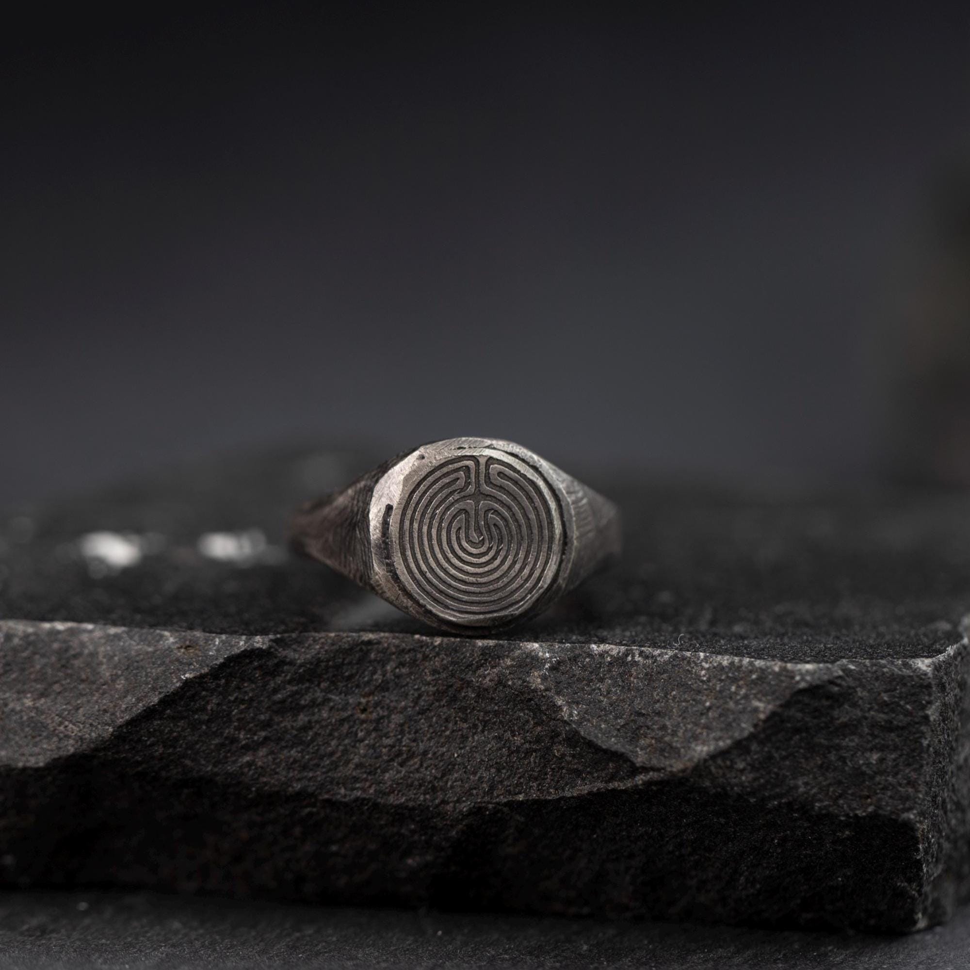 Labyrint Ringe Pakning Labyrinth Ring for Men, Oxidized Sterling Silver Ancient Greek Minoan ...