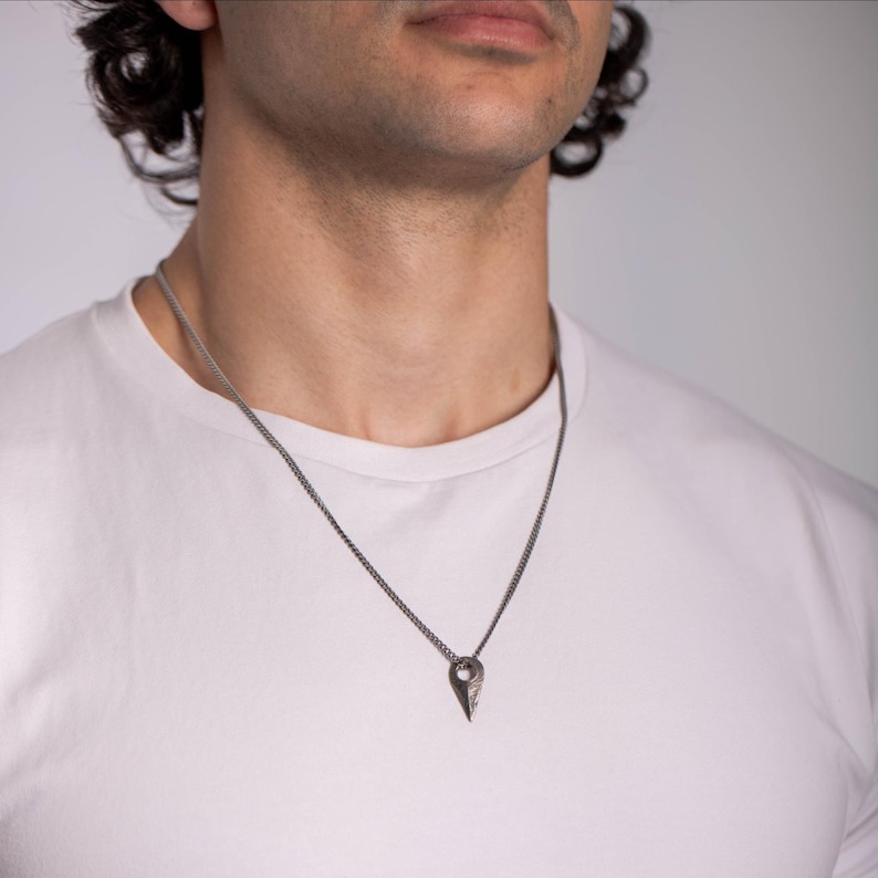 Brutalist sterling silver arrow necklace, handmade and oxidized for men and women seeking unique jewelry