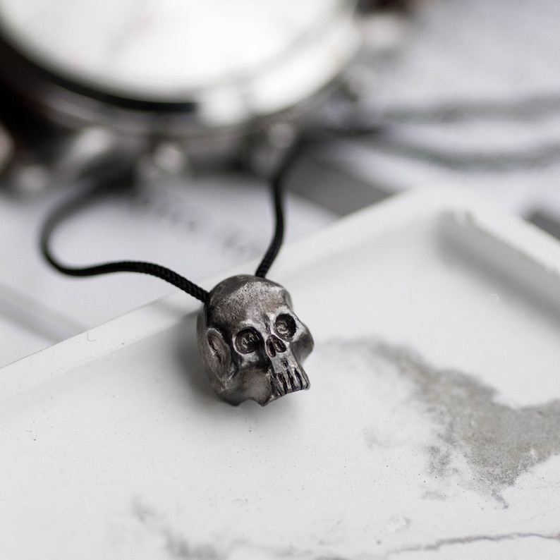 Skull Necklace Men Sterling Silver Oxidized Black Cord Gothic Necklace for Men Birthday Gift for Him Skull Jewelry SN00150 image 1