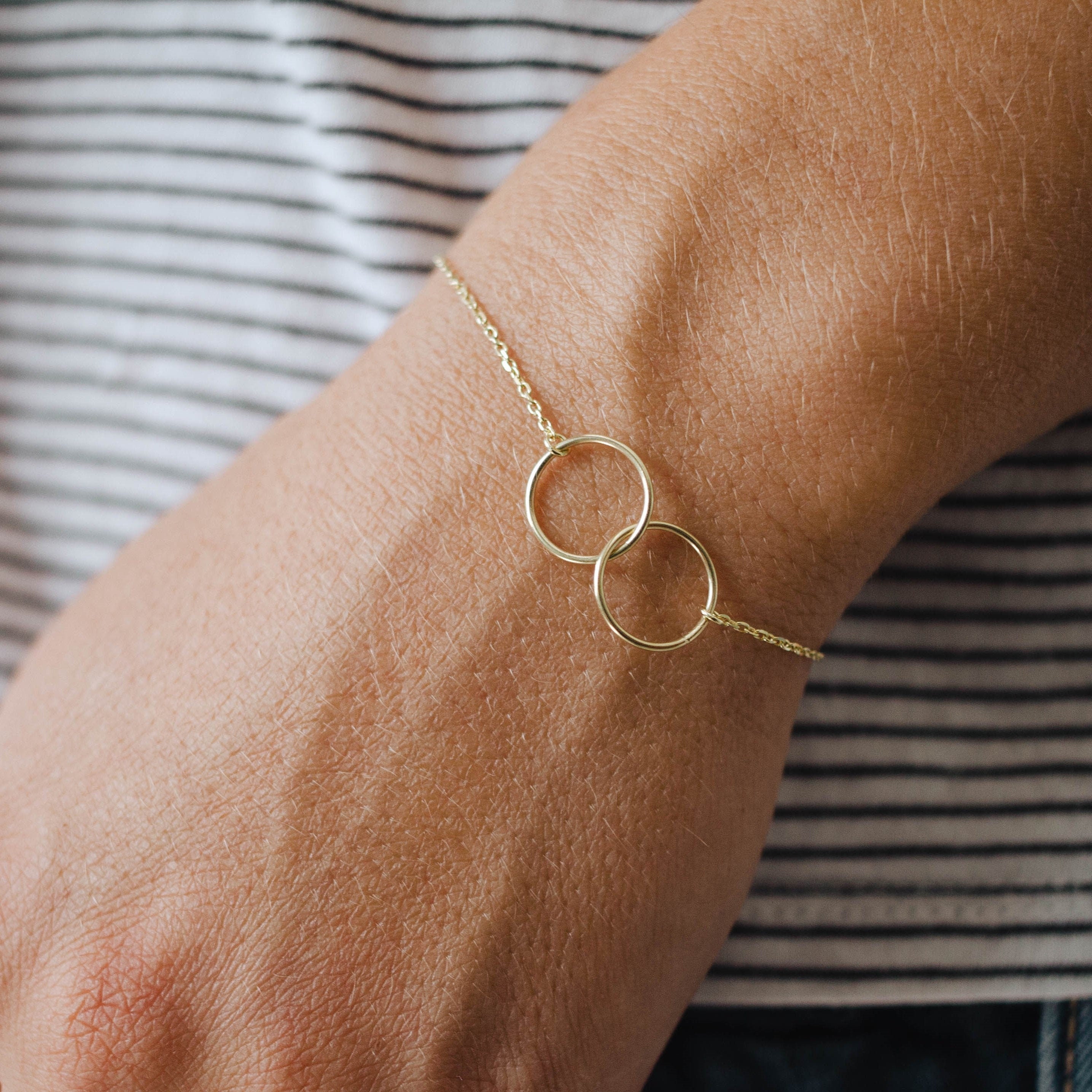 Double Circle Bracelet Sterling Silver Two Circles Interlocking Bracelet Karma Friendship Step Mom Birthday Gift SB00021 Etsy