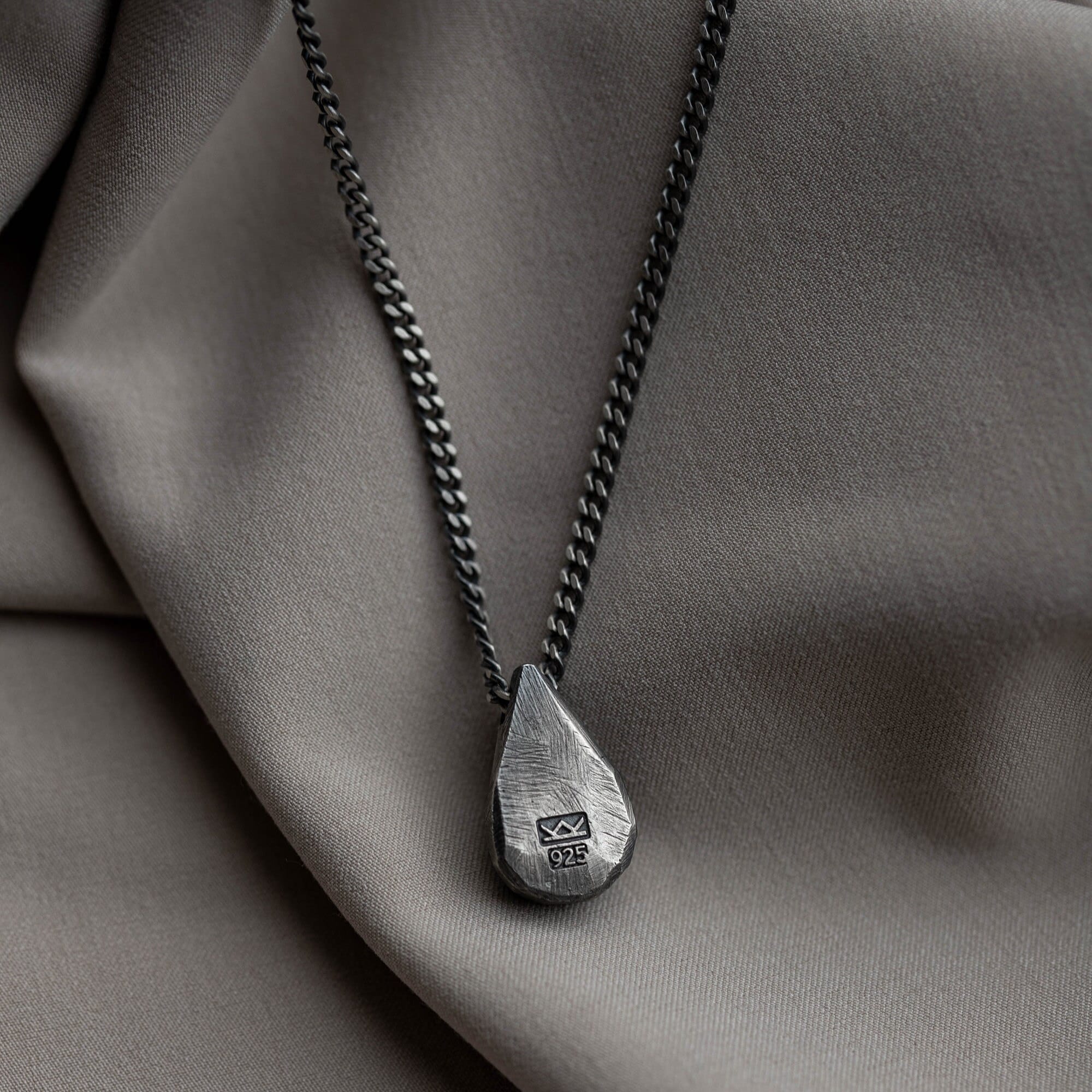 トパーズネックレス メンズ 酸化シルバー - 天然ロンドンブルーまたは