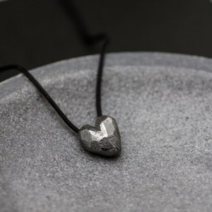 Brutalist Men Heart Pendant Necklace Oxidized Sterling Silver Black - Birthday Gift for Him - SN00153