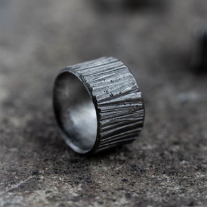 Brutalist Wide Band Ring Men Sterling Silver Oxidized - Rustic Rough Thick Ring - Birthday Gift for Him SR00063
