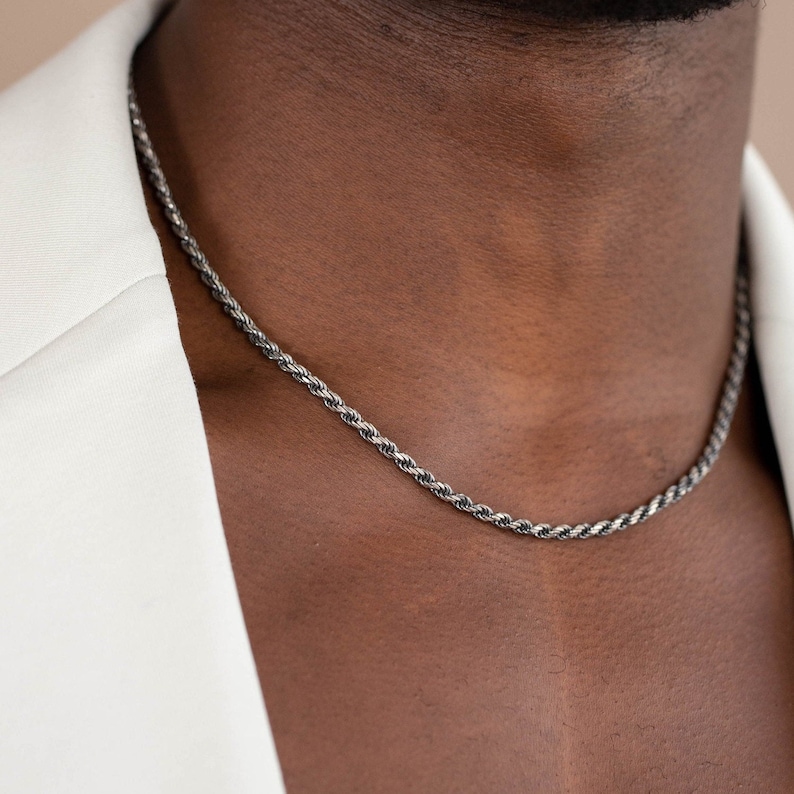 Twist chain necklace for men in oxidized sterling silver