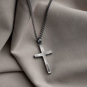 Cross Necklace Men Oxidized Sterling Silver Men Jewelry Cross Pendant Birthday Gift for Boyfriend SN00197 image 9