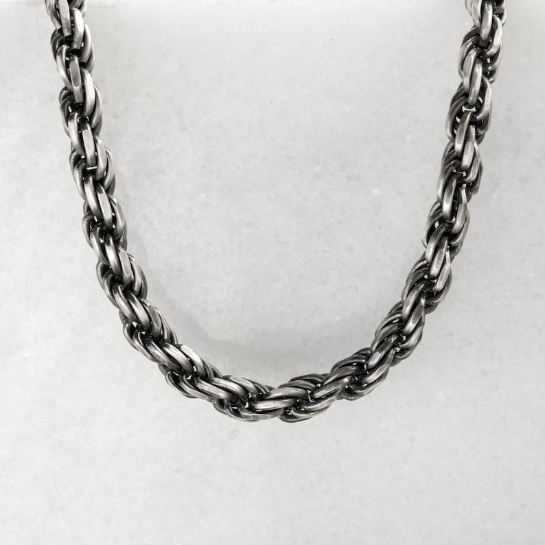 Unisex rope chain necklace in oxidized sterling silver, handmade with a unique closure.