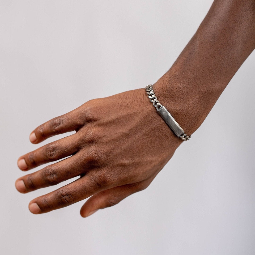 Men ID Bracelet Solid Sterling Silver 925 Oxidized Dark Etsy