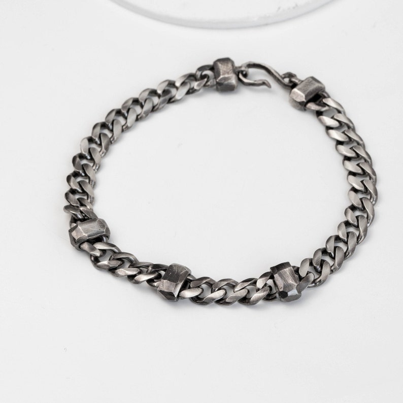Biker chain bracelet in oxidized sterling silver 925