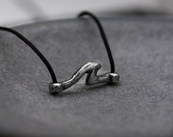 Surfer Wave Necklace for Men Oxidized Sterling Silver Pendant - Modern Black Necklace for Men - Birthday Gift for Him - SN00155