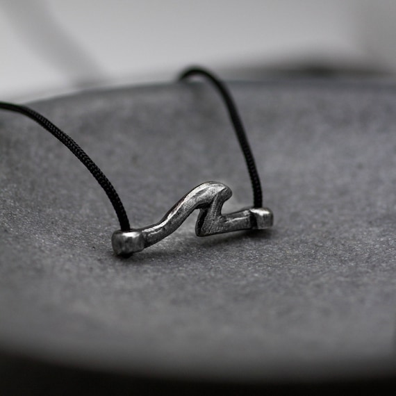 Surfer Wave Necklace for Men Oxidized Sterling Silver Pendant - Birthday Gift for Him - SN00155