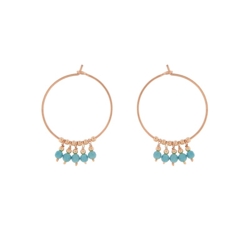 Modern Statement Earrings SE0789 Hoop Earrings Gemstones Boho Hoops Rose Gold Plated 25mm