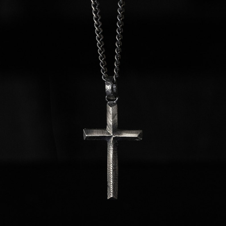 Cross Necklace Men Oxidized Sterling Silver Men Jewelry Cross Pendant Birthday Gift for Boyfriend SN00197 image 6