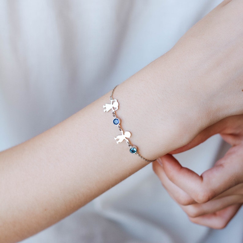 Birthday Gift for Mother Personalized Kids Birthstone Bracelet Sterling Silver Gift for Mom Family Bracelet Mothers Day Gift SB1028