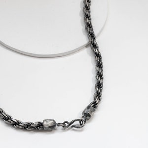 Wide rope chain necklace in oxidized sterling silver, crafted with a handmade hook closure
