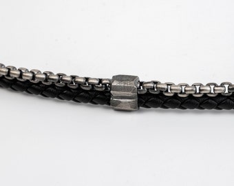 Men's Leather & Stainless Steel Bracelet - Twisted Chain Bracelet With Detachable Clasp - View #8