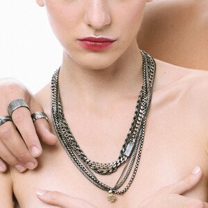 Layered chain necklaces for women in oxidized sterling silver 925