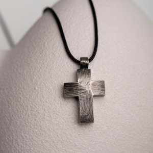 Men Cross Pendant Necklace Oxidized Sterling Silver - Black Cord Mens Necklace - Birthday Gift for Husband - SN00142