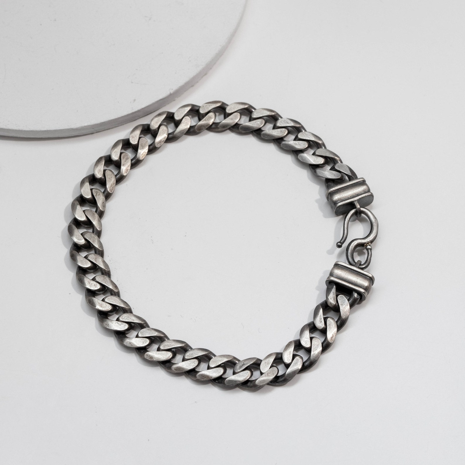 Men Chain Bracelet Sterling Silver Oxidized 7mm Cuban Link Etsy