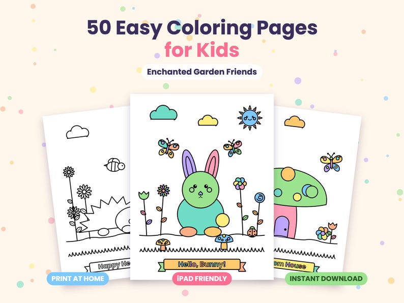 Colouring Card Easy 50 Easy Coloring Pages for Kids, Printable Coloring Book PDF, Cute ...