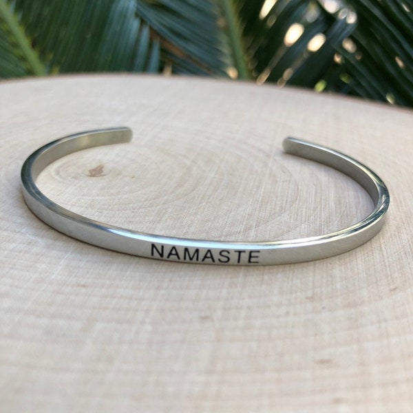 Namaste Cuff Bracelet, Namaste Saying, Saying Jewelry, Namaste Engraving, Metal Cuff, Yoga Bracelet, Meditation Bracelet