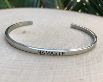 Namaste Cuff Bracelet, Namaste Saying, Saying Jewelry, Namaste Engraving, Metal Cuff, Yoga Bracelet, Meditation Bracelet