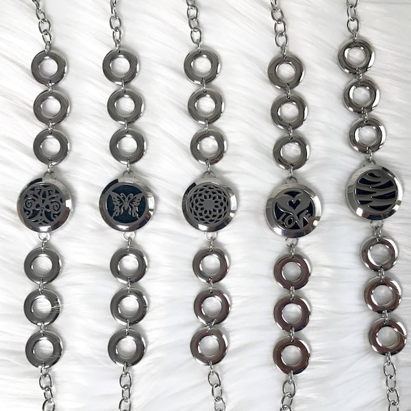 Locket Diffuser Bracelet, Adjustable Stainless Steel, Aromatherapy Jewelry