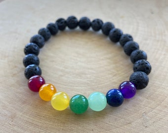 Chakra Diffuser Bracelet, Aromatherapy, Essential Oils, Lava Stone Diffuser, Oil Diffuser, Lava Bracelet, 7 Chakras, Oil Jewelry