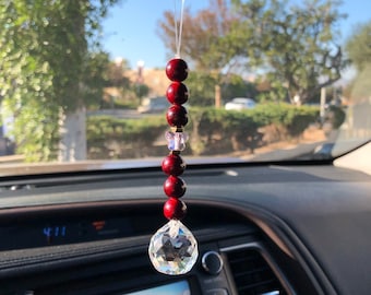 Suncatcher with Red Dyed Quartz, Car Accessories, Window Suncatcher, Rainbow Suncatcher, Window Ornament, Car Suncatcher