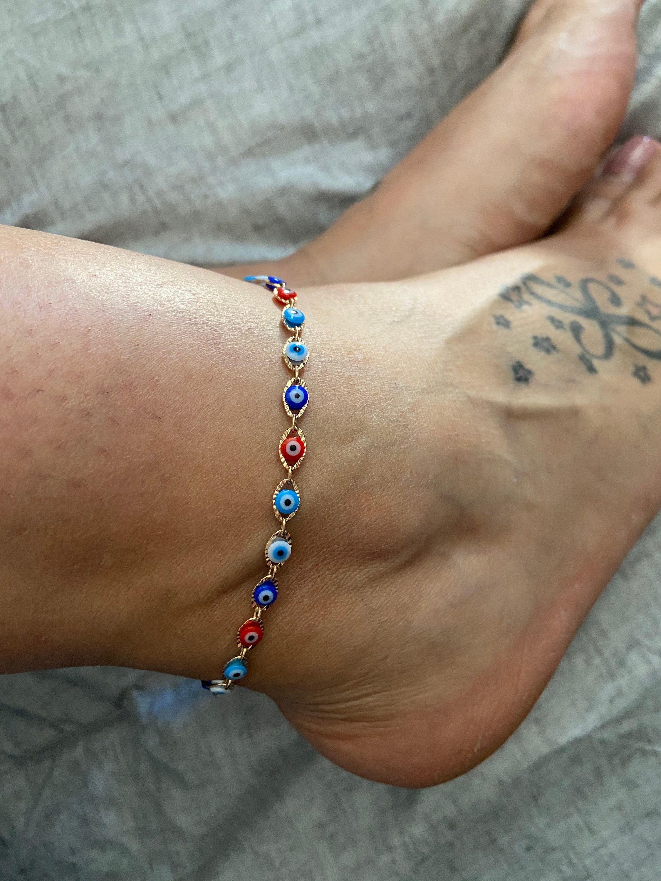 Evil Eye Anklet Anklet Chain Colorful Evil Eye Anklet Etsy UK