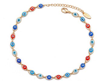 Evil Eye Anklet, Anklet Chain, Colorful Evil Eye Anklet, Multi-Color Evil Eye, Protection Anklet, Turkish Lucky Evil Eye