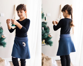 Warme wollen rok voor meisjes met zijzak en elastische taille, Wool Walk Winter Rock-rok, Walkrock voor meisjes gemaakt van 100% gekookte wol, 80-152