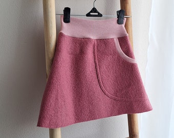 Girl’s Warm Wool Skirt With Side Pocket And Elastic Waist, Wool Walk Winter Rock Skirt, Walkrock For Girls Made of 100% Boiled Wool, 80-152