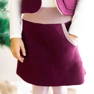 Jupe Fille Bordeaux Laine Chaude avec poche latérale et taille élastique, jupe printemps, automne, hiver en laine 100% bouillie, taille 80-152 image 1