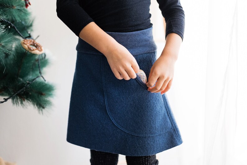 Jupe chaude en laine pour fille avec poche latérale et taille élastique, Jupe en laine d'hiver Walk Rock, Walkrock pour fille en 100 % laine bouillie, 80-152 image 2