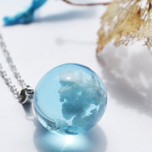 Sky Cloud Resin Pendant Necklace Round Clouds Resin Necklace Etsy