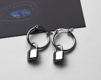 Stainless steel padlock hoop earrings