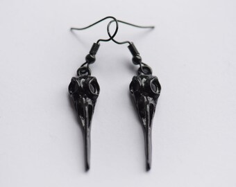 Black bird skull earrings