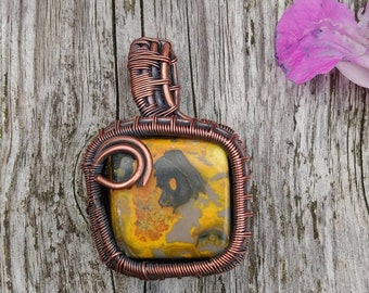 Wire wrapped bumblebee jasper necklace
