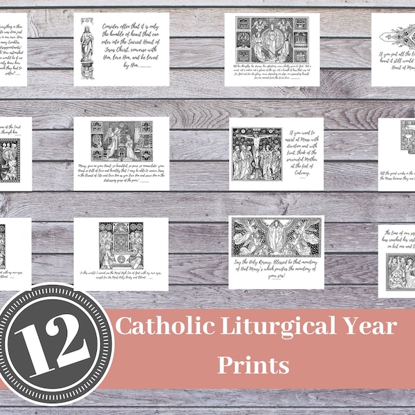 Catholic Liturgical Year Monthly Devotion Prints:  Catholic decor / liturgical year prints / Catholic coloring page printable / home altar