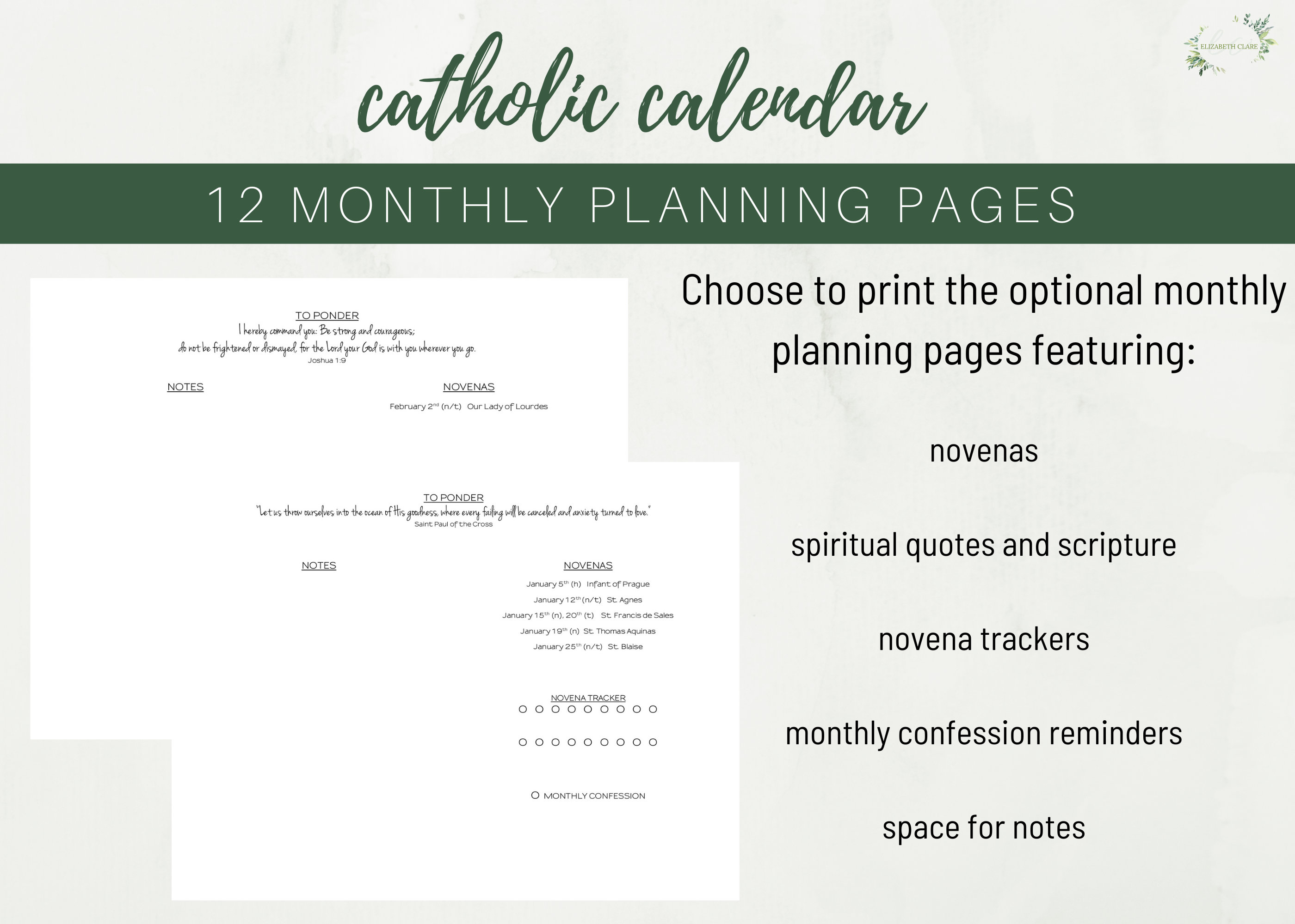 2023 Catholic Calendar Printable Monthly One Page Catholic Etsy