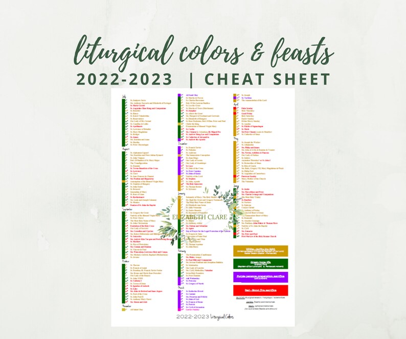 2022 2023 Catholic Liturgical Calendar Year At A Glance Etsy Finland
